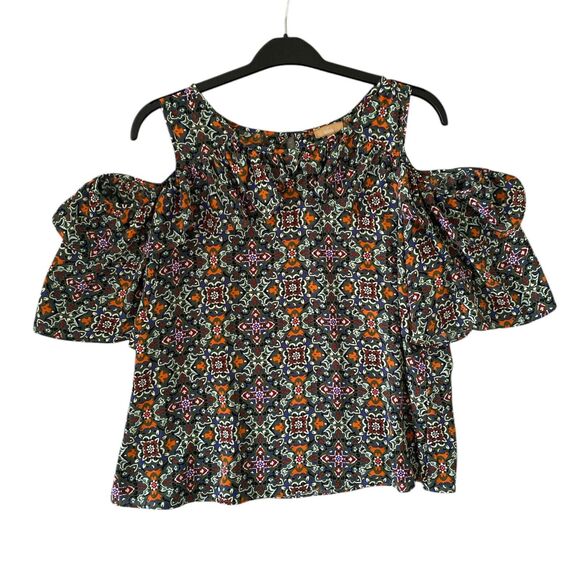 Takara Women Top Multi Cold Shoulder Layered Flowy Sleeve Keyhole Back Size L - Picture 4 of 10